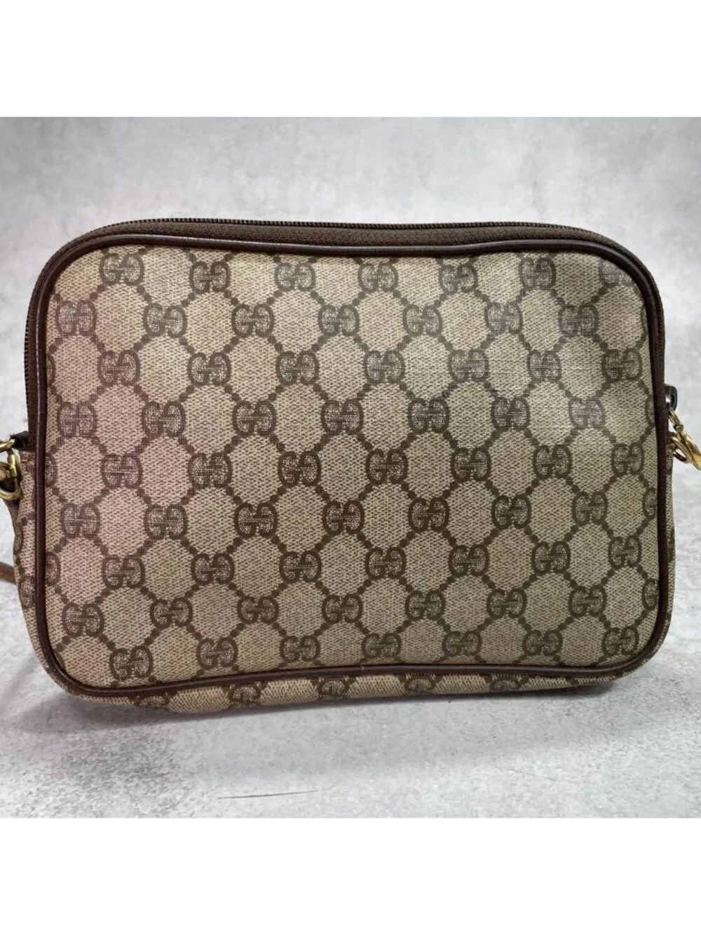 Gucci GG Shoulder Bag Brown Beige Leather Logo